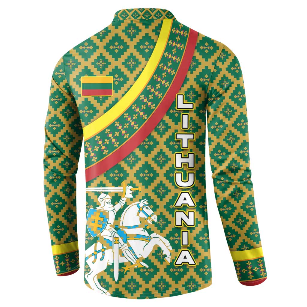 Lithuania Knight Pattern Button Sweatshirt with Traditional Green Yellow Red Design and Vytis Emblem - Wonder Print Shop