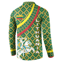 Lithuania Knight Pattern Button Sweatshirt with Traditional Green Yellow Red Design and Vytis Emblem - Wonder Print Shop