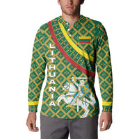 Lithuania Knight Pattern Button Sweatshirt with Traditional Green Yellow Red Design and Vytis Emblem - Wonder Print Shop