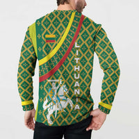 Lithuania Knight Pattern Button Sweatshirt with Traditional Green Yellow Red Design and Vytis Emblem - Wonder Print Shop