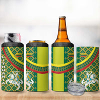Lithuania Knight Pattern 4 in 1 Can Cooler Tumbler with Traditional Green Yellow Red Design and Vytis Emblem - Wonder Print Shop