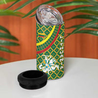 Lithuania Knight Pattern 4 in 1 Can Cooler Tumbler with Traditional Green Yellow Red Design and Vytis Emblem - Wonder Print Shop