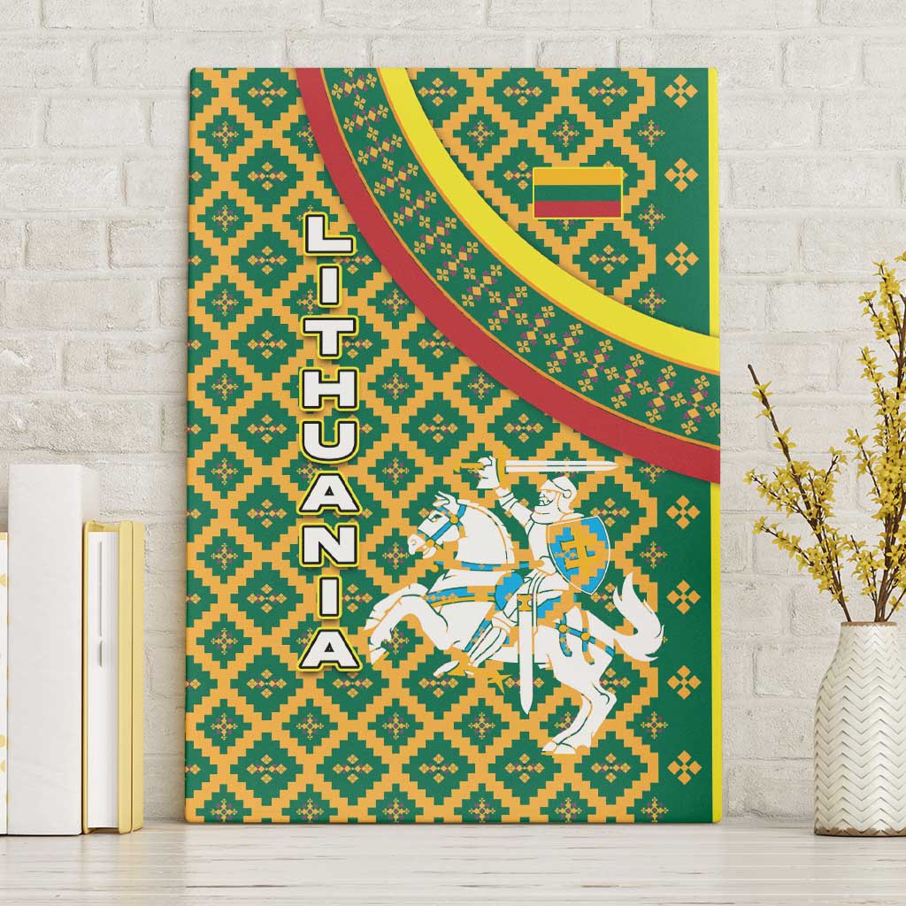 Lithuania Knight Pattern Canvas Wall Art with Traditional Green Yellow Red Design and Vytis Emblem - Wonder Print Shop