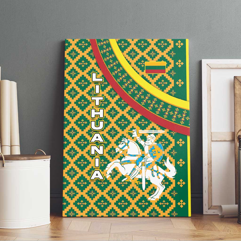 Lithuania Knight Pattern Canvas Wall Art with Traditional Green Yellow Red Design and Vytis Emblem - Wonder Print Shop