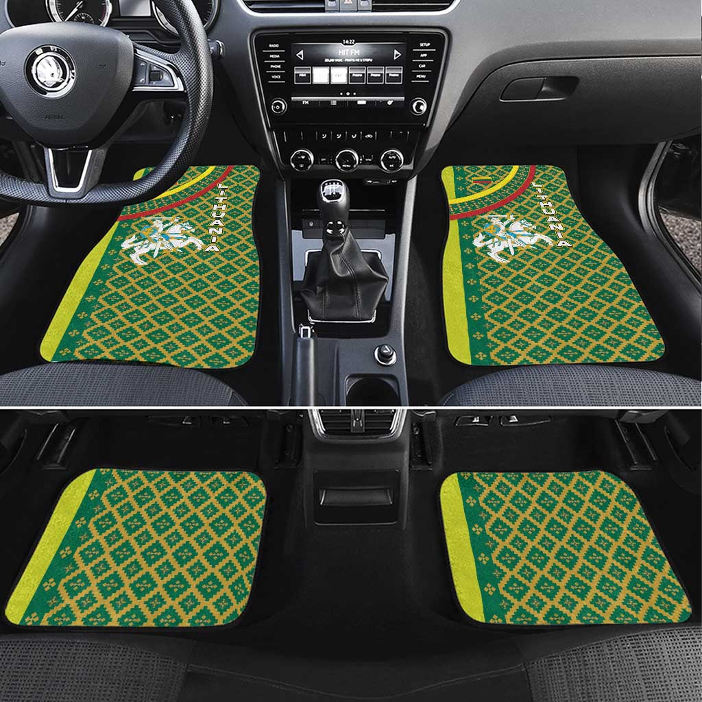 Lithuania Knight Pattern Car Mats with Traditional Green Yellow Red Design and Vytis Emblem - Wonder Print Shop