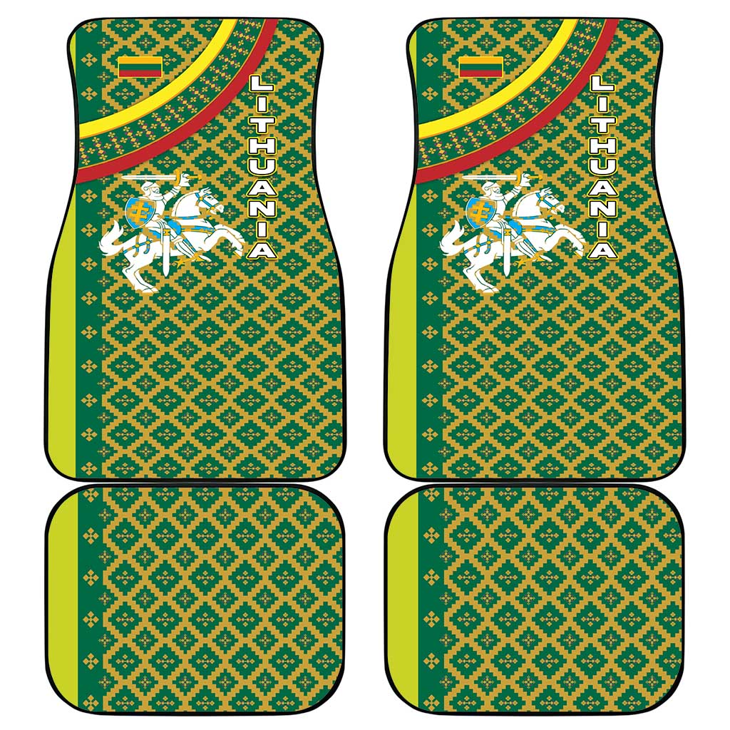 Lithuania Knight Pattern Car Mats with Traditional Green Yellow Red Design and Vytis Emblem - Wonder Print Shop