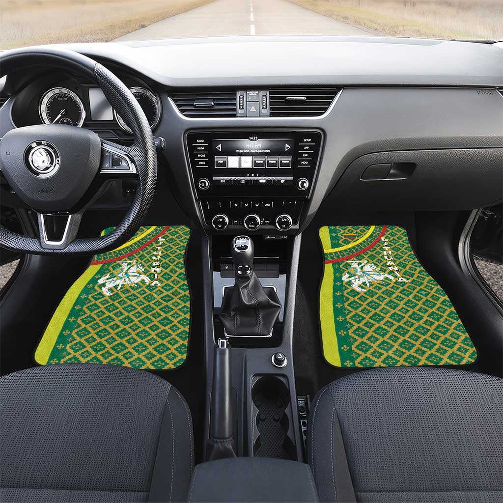 Lithuania Knight Pattern Car Mats with Traditional Green Yellow Red Design and Vytis Emblem - Wonder Print Shop