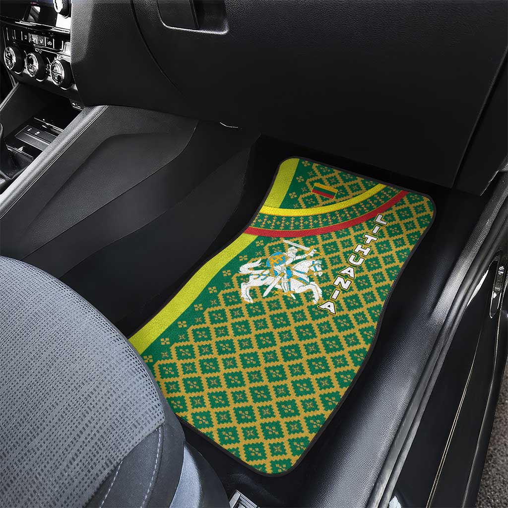 Lithuania Knight Pattern Car Mats with Traditional Green Yellow Red Design and Vytis Emblem - Wonder Print Shop