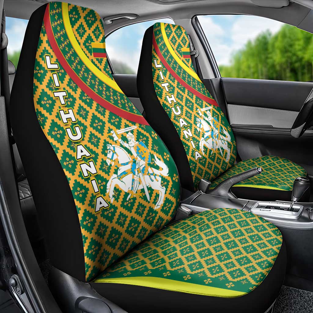 Lithuania Knight Pattern Car Seat Cover with Traditional Green Yellow Red Design and Vytis Emblem - Wonder Print Shop