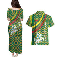 Lithuania Knight Pattern Couples Matching Puletasi and Hawaiian Shirt with Traditional Green Yellow Red Design and Vytis Emblem - Wonder Print Shop