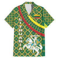 Lithuania Knight Pattern Family Matching Mermaid Dress and Hawaiian Shirt with Traditional Green Yellow Red Design and Vytis Emblem - Wonder Print Shop