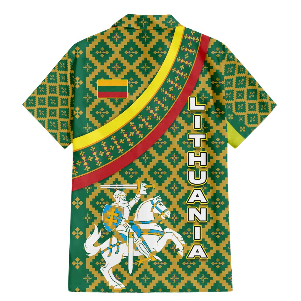 Lithuania Knight Pattern Family Matching Mermaid Dress and Hawaiian Shirt with Traditional Green Yellow Red Design and Vytis Emblem - Wonder Print Shop