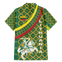 Lithuania Knight Pattern Family Matching Mermaid Dress and Hawaiian Shirt with Traditional Green Yellow Red Design and Vytis Emblem - Wonder Print Shop