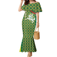 Lithuania Knight Pattern Family Matching Mermaid Dress and Hawaiian Shirt with Traditional Green Yellow Red Design and Vytis Emblem - Wonder Print Shop
