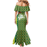 Lithuania Knight Pattern Family Matching Mermaid Dress and Hawaiian Shirt with Traditional Green Yellow Red Design and Vytis Emblem - Wonder Print Shop
