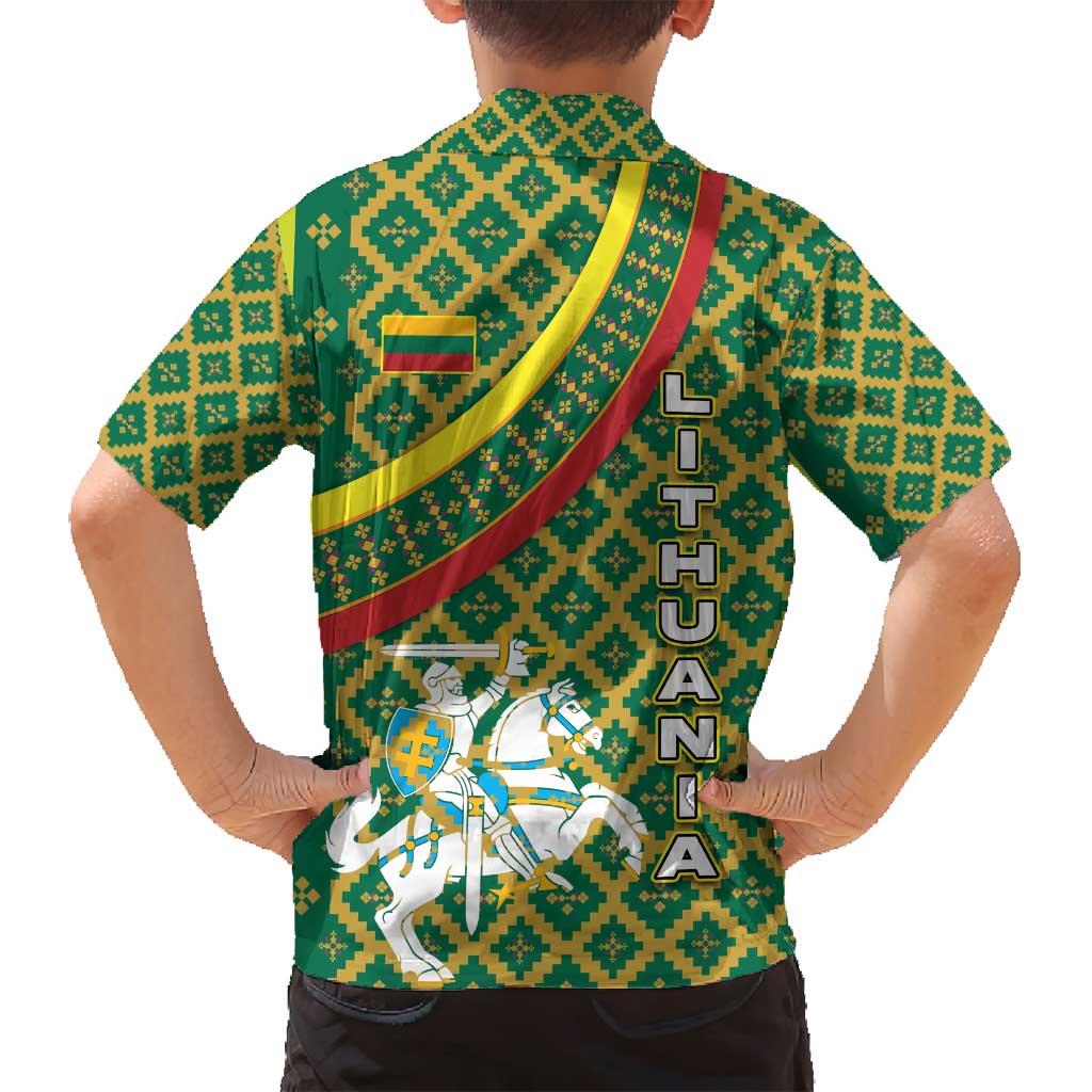 Lithuania Knight Pattern Family Matching Puletasi and Hawaiian Shirt with Traditional Green Yellow Red Design and Vytis Emblem - Wonder Print Shop