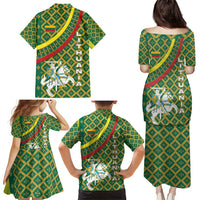 Lithuania Knight Pattern Family Matching Puletasi and Hawaiian Shirt with Traditional Green Yellow Red Design and Vytis Emblem - Wonder Print Shop
