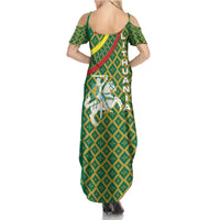 Lithuania Knight Pattern Family Matching Summer Maxi Dress and Hawaiian Shirt with Traditional Green Yellow Red Design and Vytis Emblem - Wonder Print Shop