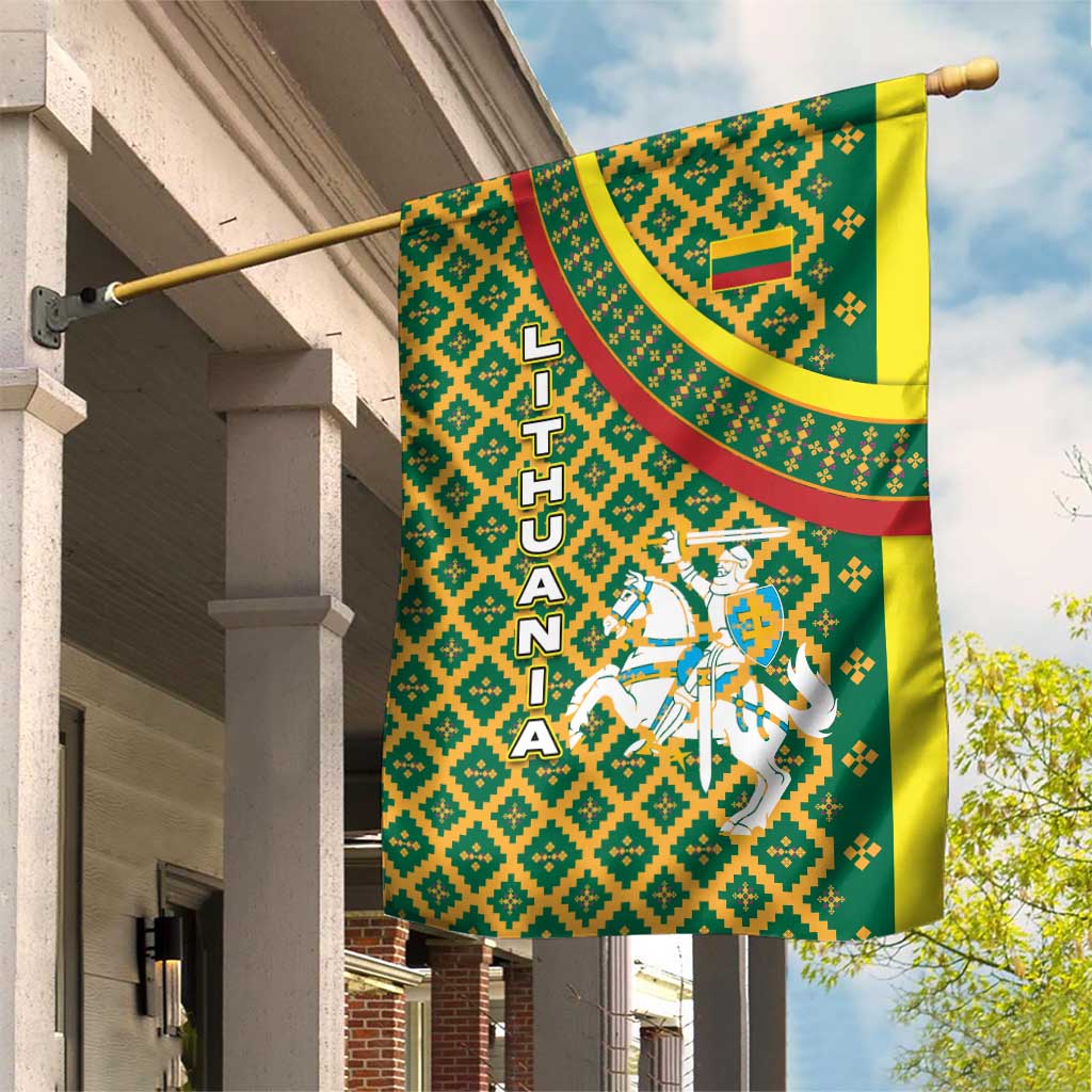 Lithuania Knight Pattern Garden Flag with Traditional Green Yellow Red Design and Vytis Emblem - Wonder Print Shop