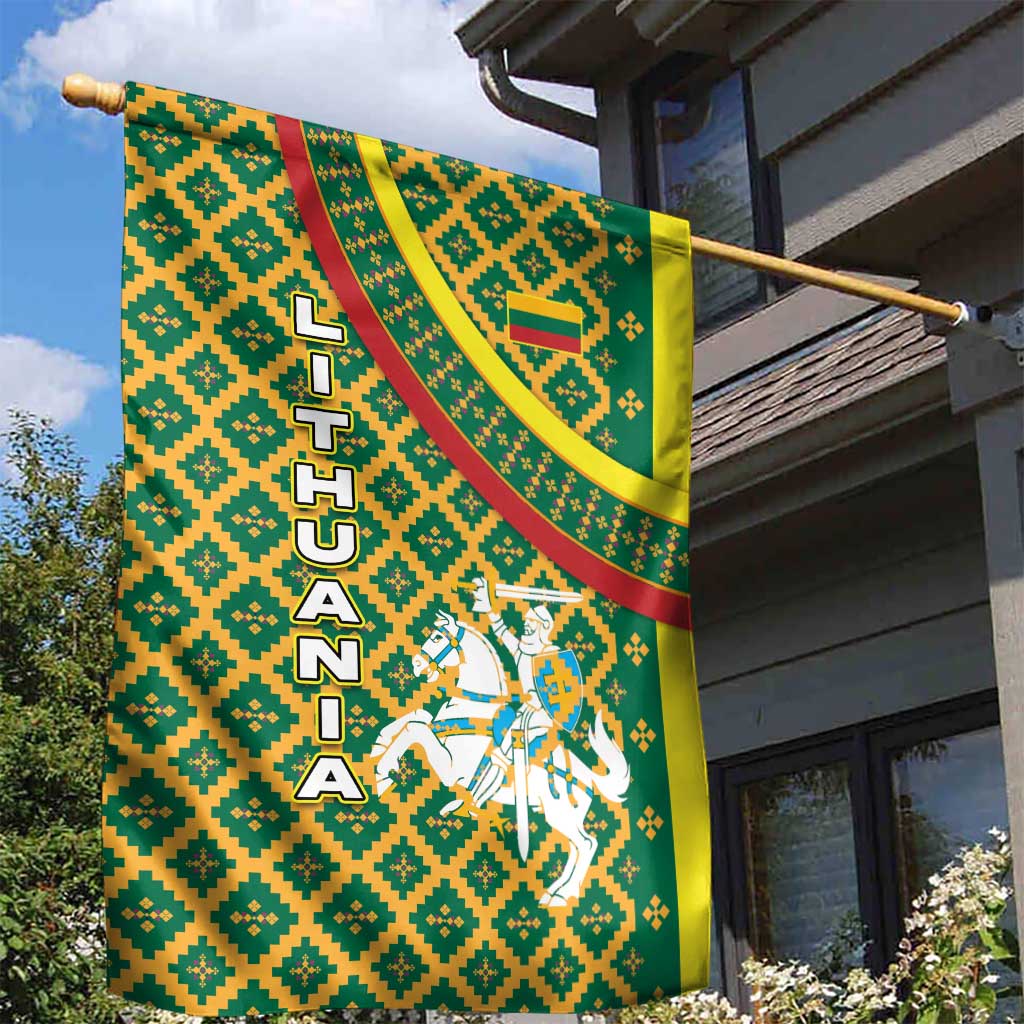 Lithuania Knight Pattern Garden Flag with Traditional Green Yellow Red Design and Vytis Emblem - Wonder Print Shop