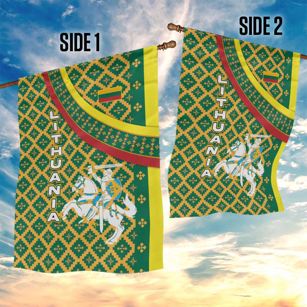 Lithuania Knight Pattern Garden Flag with Traditional Green Yellow Red Design and Vytis Emblem - Wonder Print Shop