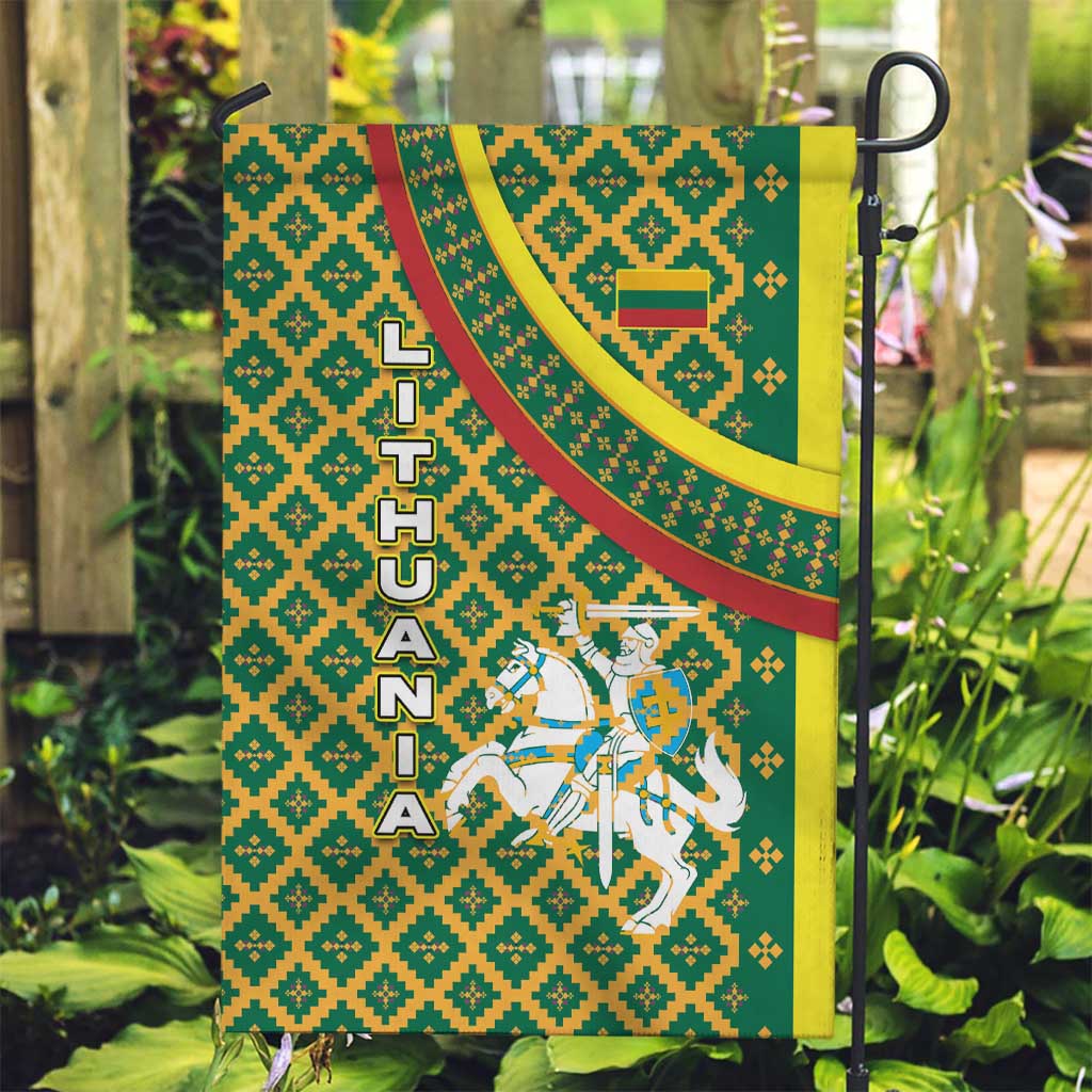 Lithuania Knight Pattern Garden Flag with Traditional Green Yellow Red Design and Vytis Emblem - Wonder Print Shop