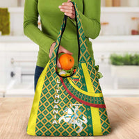 Lithuania Knight Pattern Grocery Bag with Traditional Green Yellow Red Design and Vytis Emblem - Wonder Print Shop