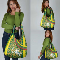 Lithuania Knight Pattern Grocery Bag with Traditional Green Yellow Red Design and Vytis Emblem - Wonder Print Shop