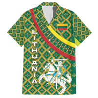 Lithuania Knight Pattern Hawaiian Shirt with Traditional Green Yellow Red Design and Vytis Emblem - Wonder Print Shop