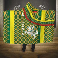 Lithuania Knight Pattern Hooded Blanket with Traditional Green Yellow Red Design and Vytis Emblem - Wonder Print Shop