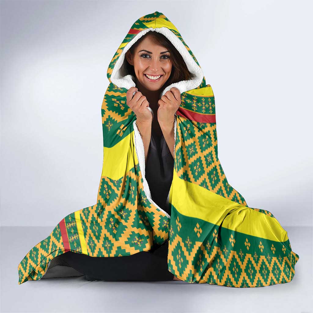 Lithuania Knight Pattern Hooded Blanket with Traditional Green Yellow Red Design and Vytis Emblem - Wonder Print Shop