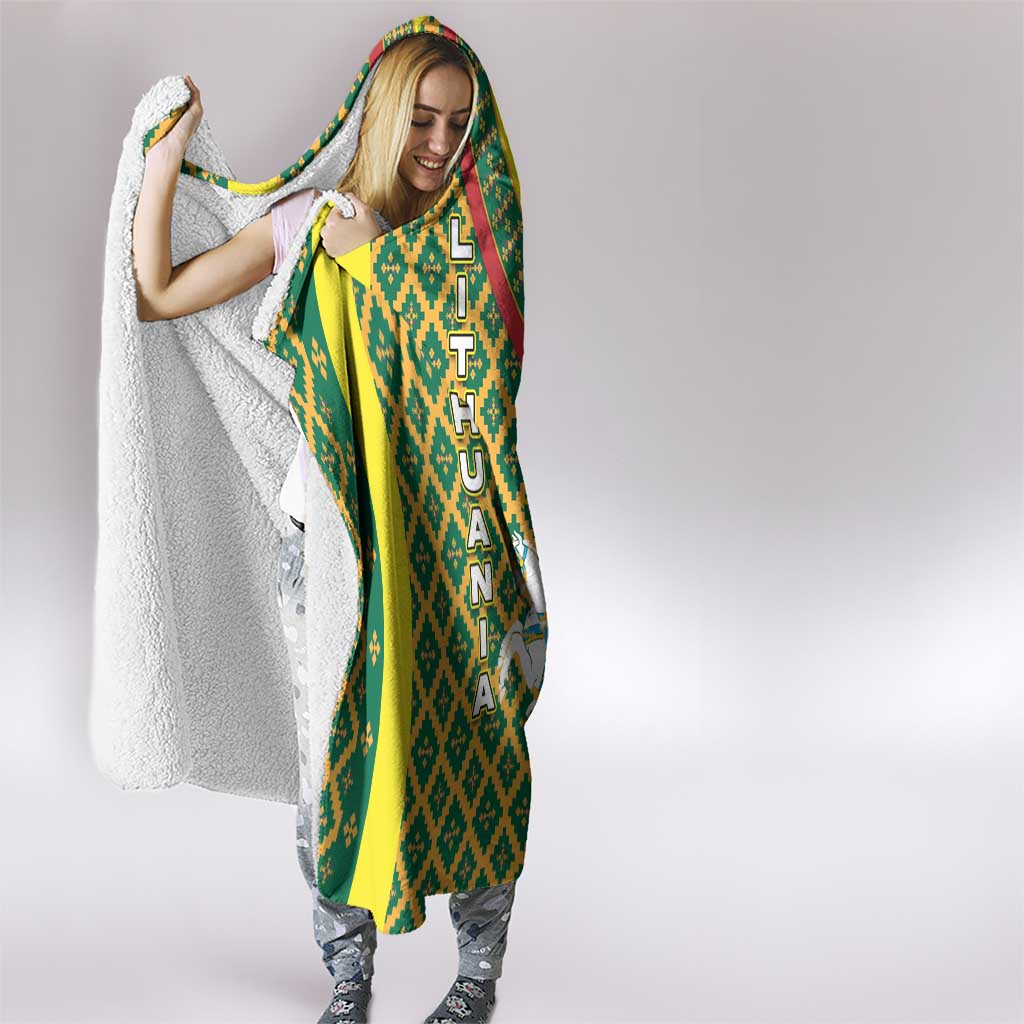 Lithuania Knight Pattern Hooded Blanket with Traditional Green Yellow Red Design and Vytis Emblem - Wonder Print Shop