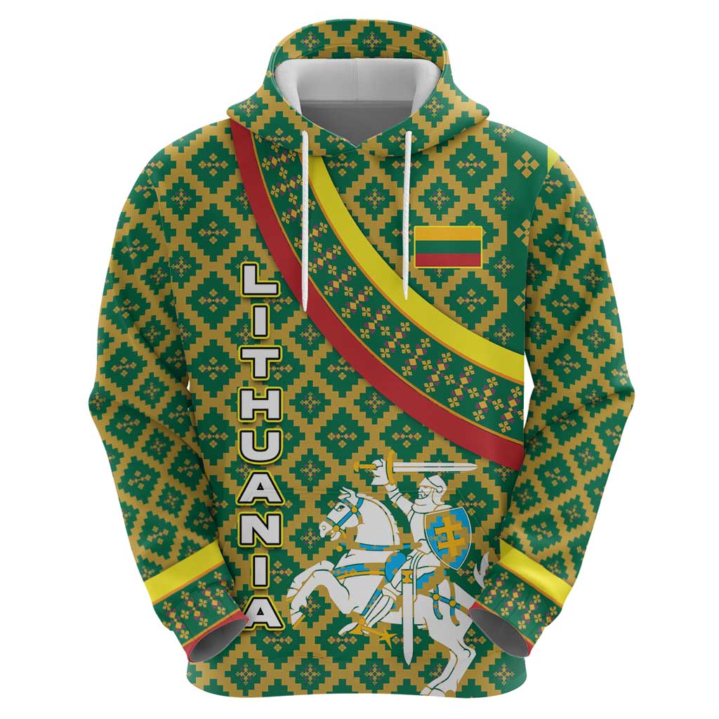 Lithuania Knight Pattern Hoodie with Traditional Green Yellow Red Design and Vytis Emblem - Wonder Print Shop