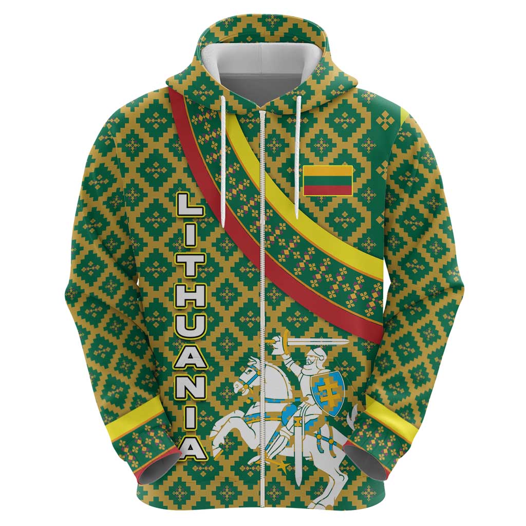 Lithuania Knight Pattern Hoodie with Traditional Green Yellow Red Design and Vytis Emblem - Wonder Print Shop
