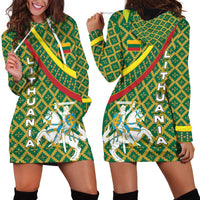 Lithuania Knight Pattern Hoodie Dress with Traditional Green Yellow Red Design and Vytis Emblem - Wonder Print Shop
