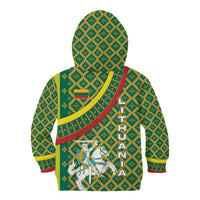 Lithuania Knight Pattern Kid Hoodie with Traditional Green Yellow Red Design and Vytis Emblem - Wonder Print Shop
