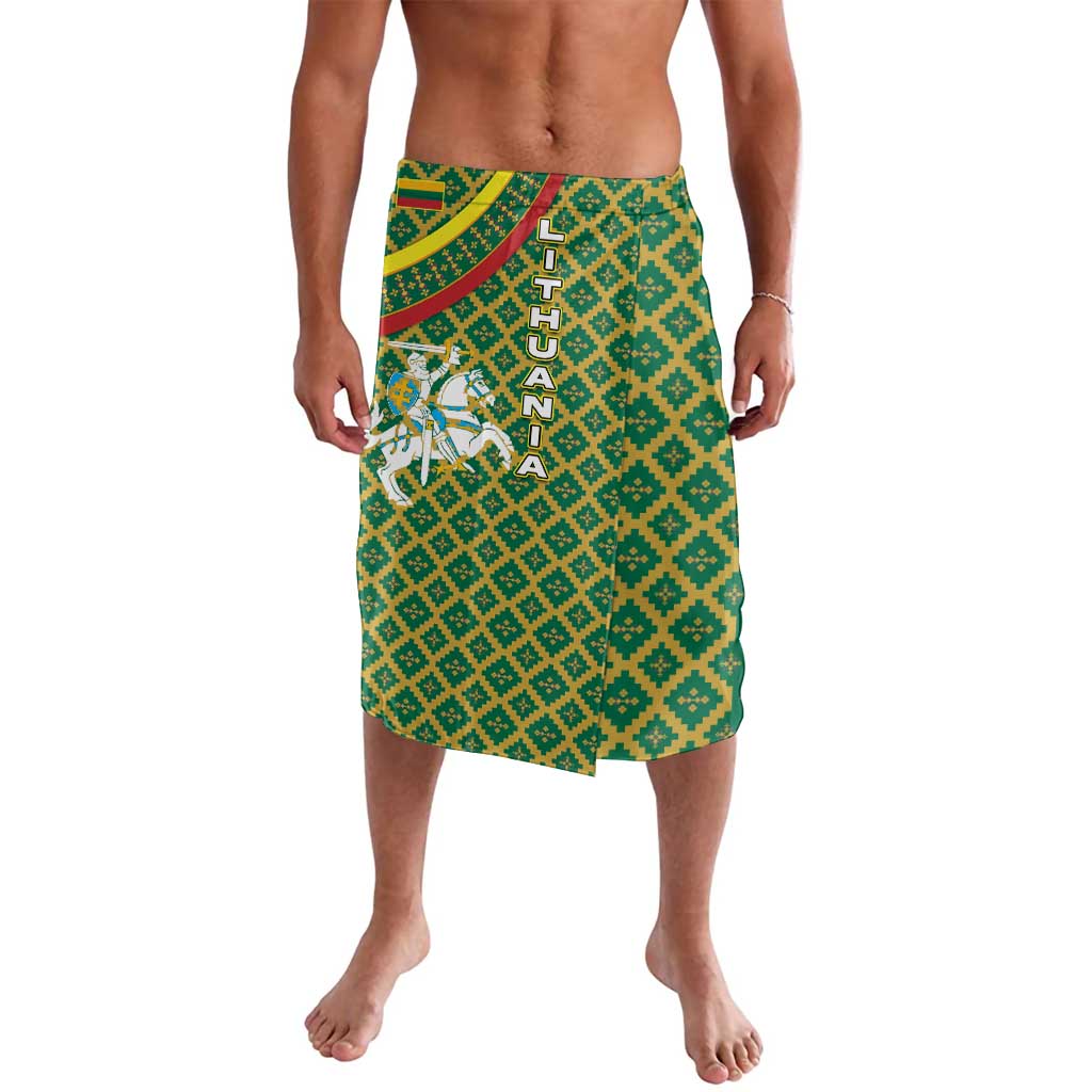Lithuania Knight Pattern Lavalava with Traditional Green Yellow Red Design and Vytis Emblem - Wonder Print Shop