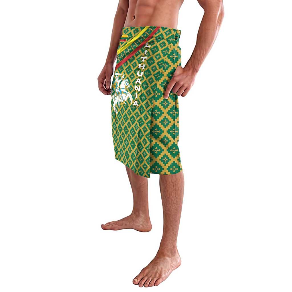 Lithuania Knight Pattern Lavalava with Traditional Green Yellow Red Design and Vytis Emblem - Wonder Print Shop
