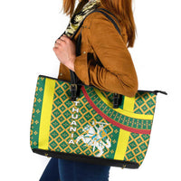 Lithuania Knight Pattern Leather Tote Bag with Traditional Green Yellow Red Design and Vytis Emblem - Wonder Print Shop