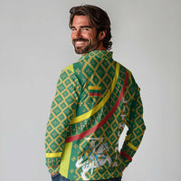 Lithuania Knight Pattern Long Sleeve Polo Shirt with Traditional Green Yellow Red Design and Vytis Emblem - Wonder Print Shop