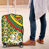 Lithuania Knight Pattern Luggage Cover with Traditional Green Yellow Red Design and Vytis Emblem - Wonder Print Shop
