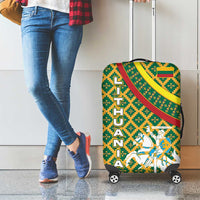Lithuania Knight Pattern Luggage Cover with Traditional Green Yellow Red Design and Vytis Emblem - Wonder Print Shop