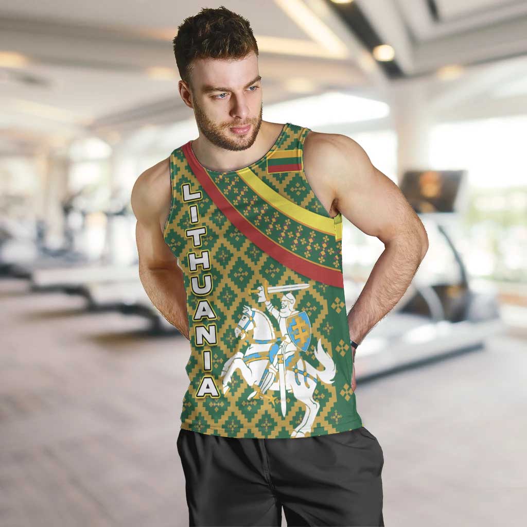 Lithuania Knight Pattern Men Tank Top with Traditional Green Yellow Red Design and Vytis Emblem - Wonder Print Shop