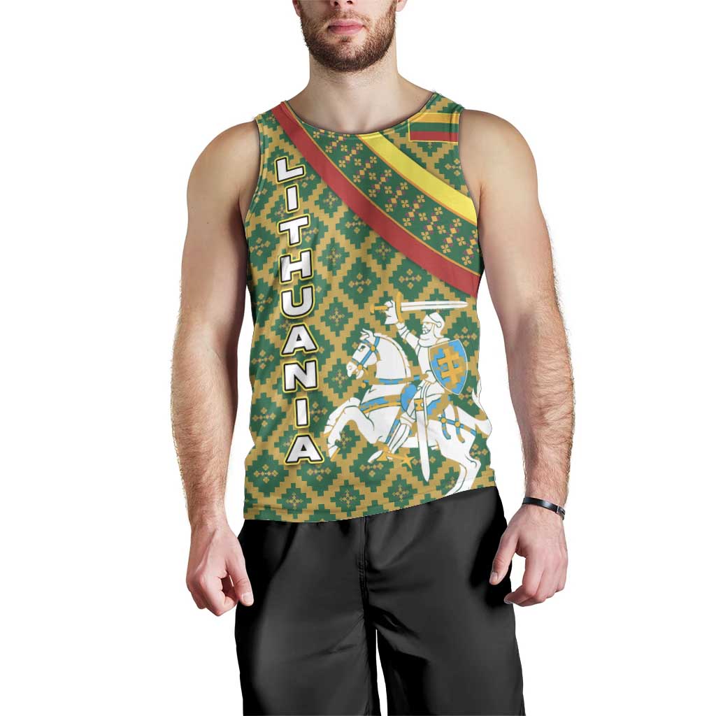 Lithuania Knight Pattern Men Tank Top with Traditional Green Yellow Red Design and Vytis Emblem - Wonder Print Shop