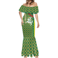 Lithuania Knight Pattern Mermaid Dress with Traditional Green Yellow Red Design and Vytis Emblem - Wonder Print Shop