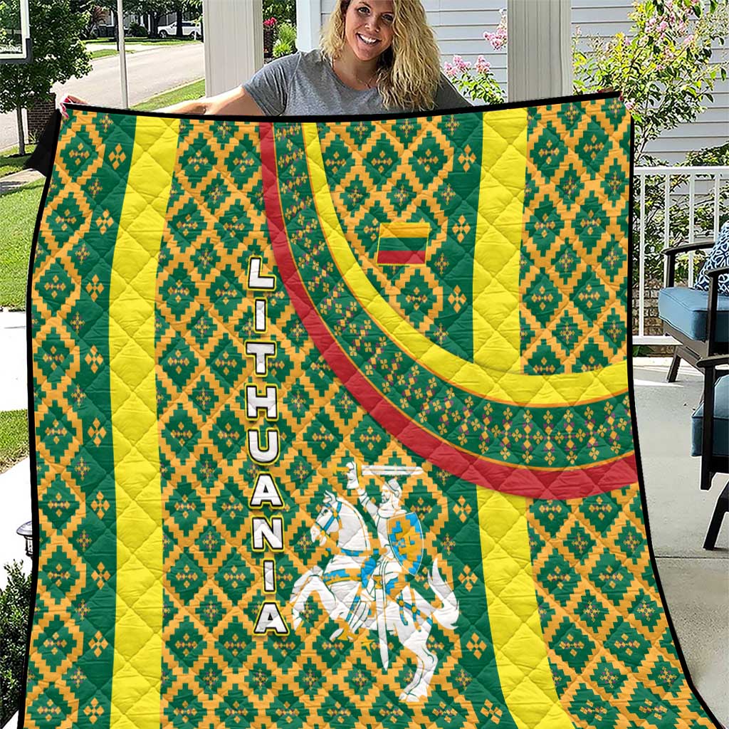 Lithuania Knight Pattern Quilt with Traditional Green Yellow Red Design and Vytis Emblem - Wonder Print Shop