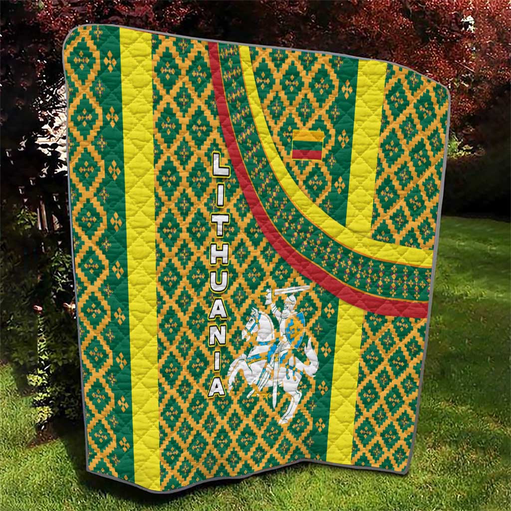 Lithuania Knight Pattern Quilt with Traditional Green Yellow Red Design and Vytis Emblem - Wonder Print Shop