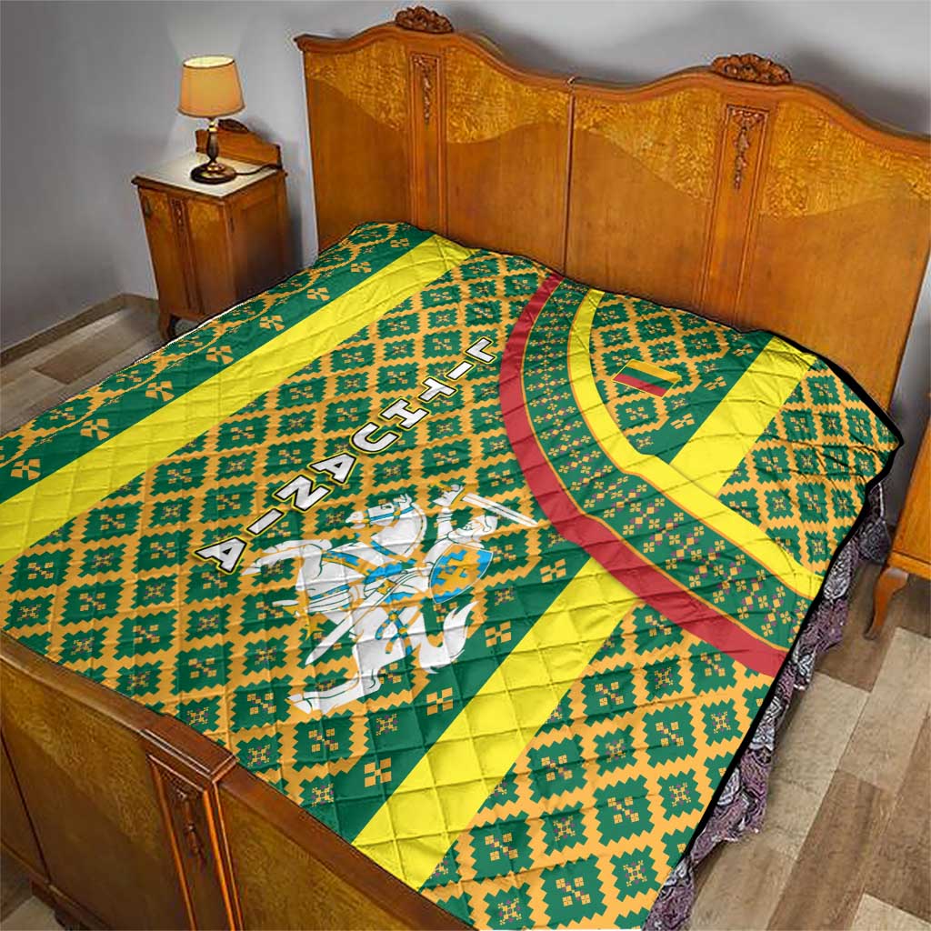 Lithuania Knight Pattern Quilt with Traditional Green Yellow Red Design and Vytis Emblem - Wonder Print Shop
