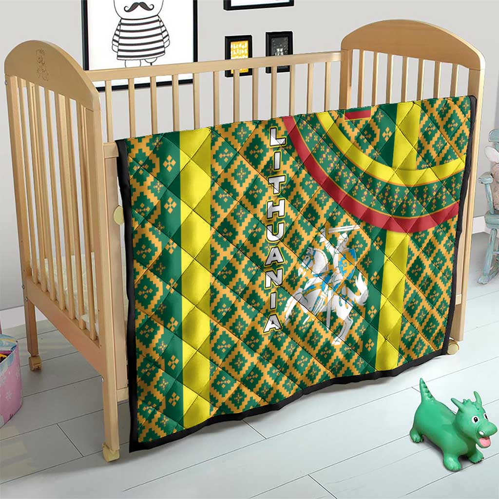 Lithuania Knight Pattern Quilt with Traditional Green Yellow Red Design and Vytis Emblem - Wonder Print Shop