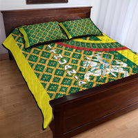 Lithuania Knight Pattern Quilt Bed Set with Traditional Green Yellow Red Design and Vytis Emblem - Wonder Print Shop